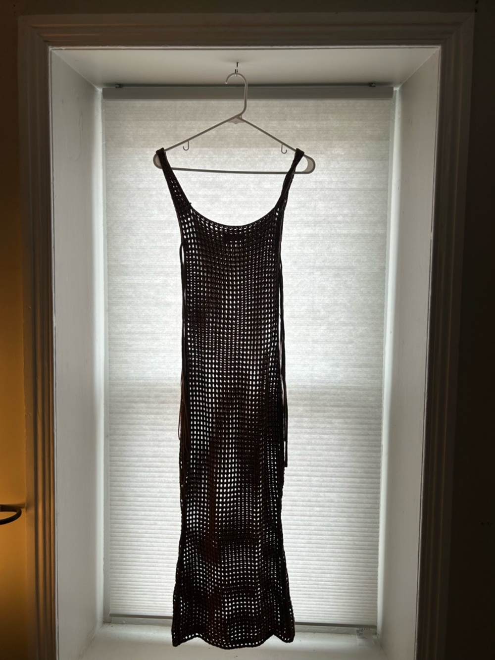 Women’s Brown Crochet Maxi Dress - Sleeveless Beach Cover-Up